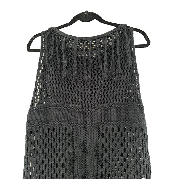 Aggel Knitwear Women’s XL Black Open Knit Dress Crochet Fringed Swim Cover NWOT - Picture 10 of 15